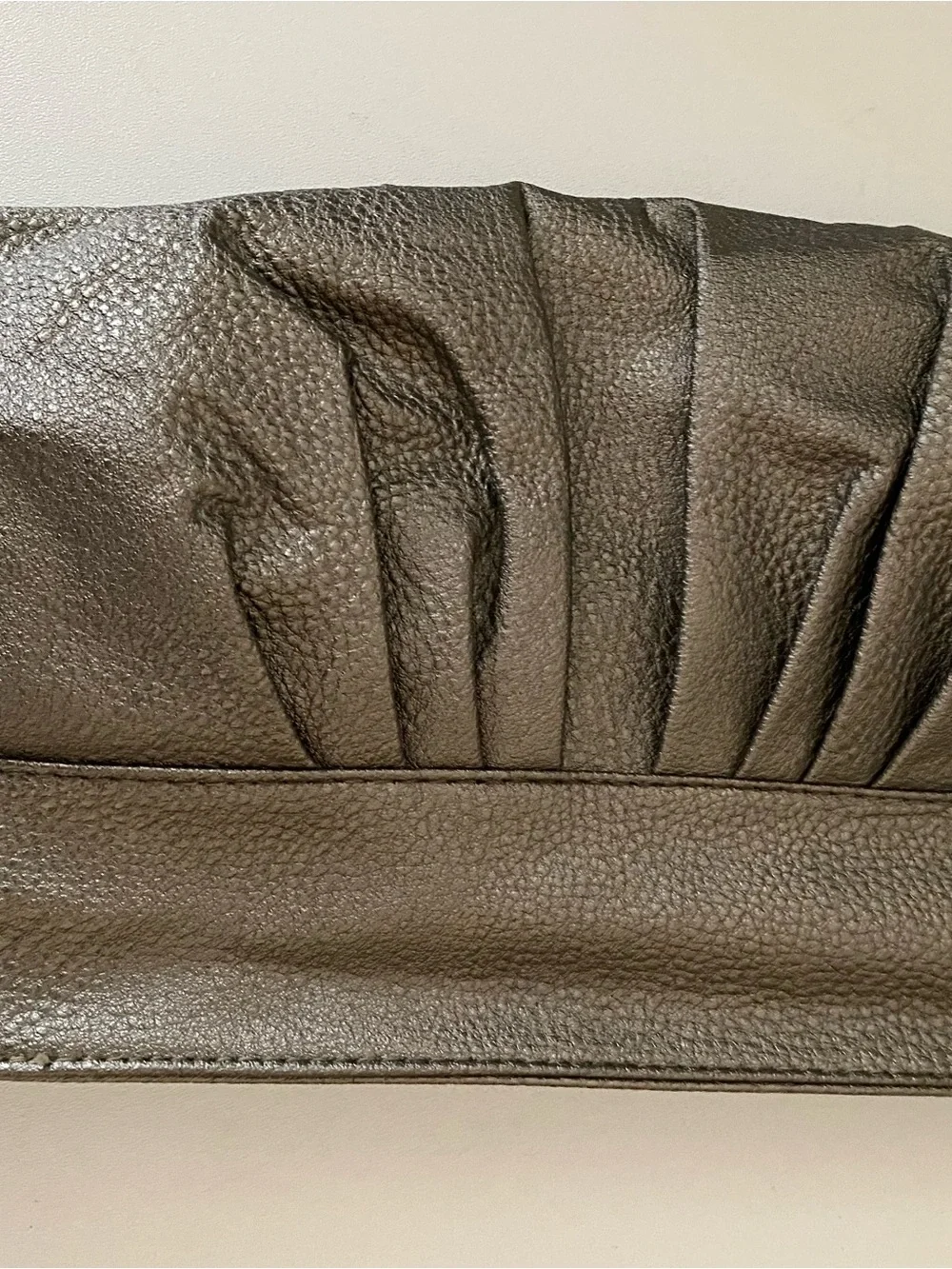 Metallic Gray Pleated Faux Leather Clutch
